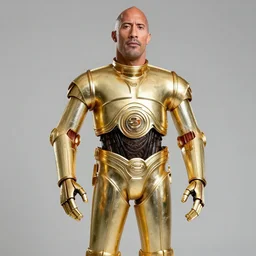 dwayne johnson as c 3 po styled by nick knight posing in an expensive mansion setting, vogue magazine, highly realistic. high resolution. highly detailed. dramatic. 8 k. 4 k.