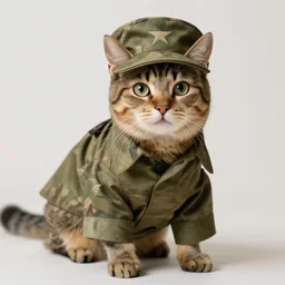 cat using army clothes