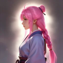 profile painted portrait, pink haired samurai girl, bright backlit, key lighting, smooth, gaudy colors, maya render, octane render aesthetic, dota matte painting concept art, official fanart behance hd artstation by jesper ejsing, by rhads and lois van baarle and ilya kuvshinov and rossdraws