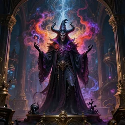 highly detailed, michael emerson, evil wizard, intricate colorful cosmic smoke magic, baroque gothic victorian interior cyberpunk city vista, artstation, tyle of artgerm, andreas rocha, hiroshi nagai