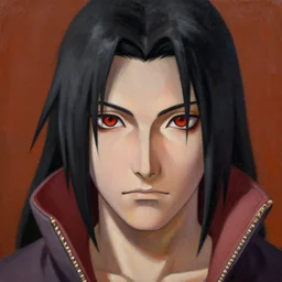 uchiha itachi oil painting, detailed face, hypersymmetry, full face portrait, orest kiprensky