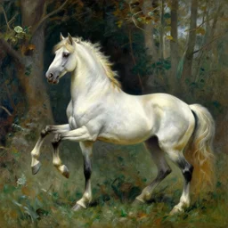 A beautiful water painting of an elf Horse in the forest, John Singer Sargent