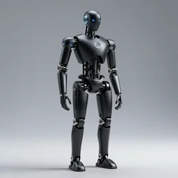 futuristic black colored android robot, standing, symmetrical, artificial intelligence, octane render, blender, hd, maya, cinematic lighting