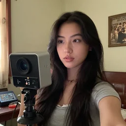 a selfie taken by a mexican young girl inside your room, old webcam,