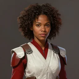 portrait of a woman by greg rutkowski, a jedi knight, afroamerican, wearing a red and white tactical gear, star wars expanded universe, highly detailed portrait, she is about 3 0 years old, digital painting, artstation, concept art, smooth, sharp foccus ilustration, artstation hq