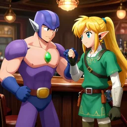 mega - man and link from zelda in a bar trying to pick up samus from metroid real