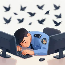+ a security guard slumps sleeping at a computer + a swarm of bumblebees carries a weapon, highly detailed, ww 2 american propoganda poster, colorized