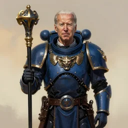 full character potrait of joe biden holding a ceremonial staff, vermintide, zdzislaw beksinski, lewis jones, dariusz zawadzki, wayne barlow, warhammer fantasy, cold hue's, warm tone gradient background, concept art, 4 k, ultra - high - definition