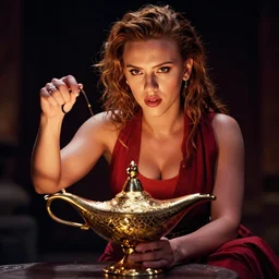 scarlett johansson as a genie from the lamp in afro samurai anime style, dramatic lighting