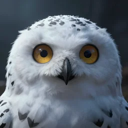 closeup of a snow owls face, in the style of brian froud, brian despain, brian bolland, digital art, unreal engine, volumetric lighting, dark moody lighting, post apocalyptic, 4 k