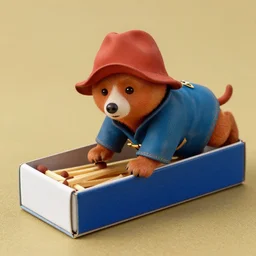 paddington bear climbing out of a Swan Verta match box
