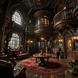 dramatic a steampunk house interior by junji ito, hyper detailed, bold smooth lines, octane render, trending on artstation