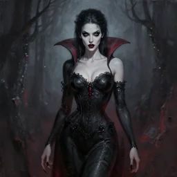< female beautiful body, dark gothic vampire, acrylic paint 8k concept art artstation surrealism by Dorian Cleavenger Luis Royo
