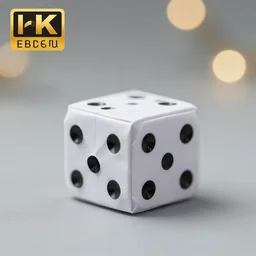 product photo of an origami dice figure, hyper realistic, bokeh, 4 k.