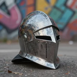 knight helmet on the ground, legs sticking out, masterpiece, highly detailed, scifi, deep focus, elegant, digital painting, street art, trending artstation, sharp focus, shading, dramatic illumination, ultra realistic, 4 k, art by greg rutkowski wlop rossdraws