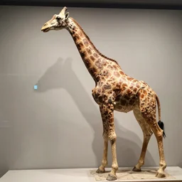 ancient fossil reconstruction of a giraffe from 3 0, 0 0 0 bc, on display in a museum