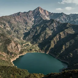 a mountain range with a lake in the foreground, a matte painting by wen tong, flickr contest winner, art photography, high dynamic range, terragen, uhd image