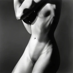 Black and white photography by Dora Maar, part of a woman body, geometry, abstract, shape, shadow and light.