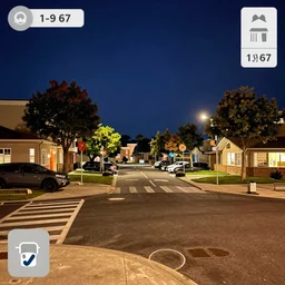 color streetview of school district at night, from 1 9 6 7