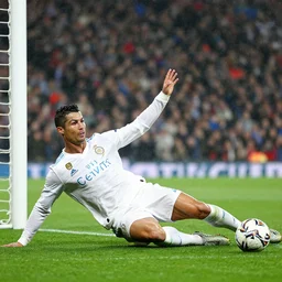 epic cristiano ronaldo sliding across the grass after scoring a goal, hard rain, michael whelan