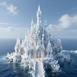 a majestic crystal castle on the sea, dreamy, fairy tale, expansive view, ultra wide angle, ultra high detail, super resolution, massive scale, alphonse mucha, artgerm lau, greg rutkowski, trending on artstation.