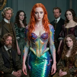 a portrait photograph of sadie sink as a brightly colored mermaid alien hybrid with wet mutated skin. wearing an growing organic catsuit. by tom bagshaw, donato giancola, hans holbein, walton ford, gaston bussiere, brian froud, peter mohrbacher and magali villeneuve. 8 k, cgsociety