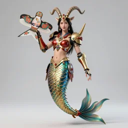 studio portrait of legitimate kind colorful female sacred mech paladin mermaid kite tibetan antelope lion dance, super fine surreal detailed facial illustration by kim jung gi, iraq nadar, intricate lines, clear focus, bright colors, matte, octopath voyager, final fantasy, unreal engine highly rendered, global illumination, radiant light, intricate environments