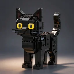 a black cat with yellow eyes made out of legos, octane render, studio lighting