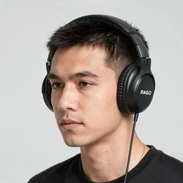 RAGO wearing headphones