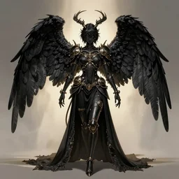 black angel, gorgeous, black wings, rich detail, marginal light, full body steampunk, by amano yoshitaka karol bak