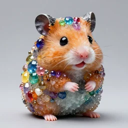 a hamster! that is a statue made out of geodes! that are rainbow! colors, gems, gemstones, vibrant, chunky crystals, 8 k, hd
