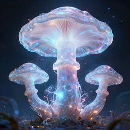 3 d, yggdrasil, sprirtual awakening, astral, chakra, giant mycelium fungus, translucent, bio luminescent, plasma, energy flow. highly detailed. octane render, excellent composition