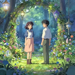 enchanted gardern, digital illustration, by makoto shinkai and ruan jia