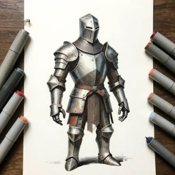 Portrait hexagonal golem puppet automaton Knight Ishbel Myerscough greg rutkowski Thomas james gilleard Wolfe Von Linkiewicz Illustrated marker