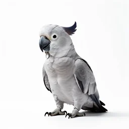 silver cockatoo, professional studio photo, full body, isolated on a pure white background, centered, entire subject in frame, sharp focus, soft studio lighting