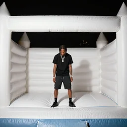 Travis scott in a bouncy castle, 4K photography at night