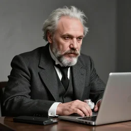 Lenin using laptop, ultra realistic, 8K resolution, professional photograph