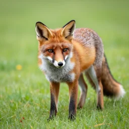 a shy fox, photography, professional grade, 8k, realistic, very detailed, grass