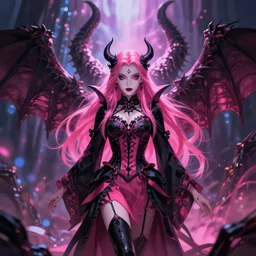 immortal novice vampire princess summons demons from hell serious colorful pink and black gothic 4 k high definition soft diffuse lighting artstation trending path traced contrast light and dark colorful bokeh massive scale cinematic breathtaking, art by greg rutkowski