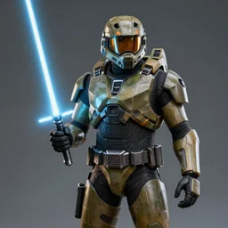 master chief holding a light saber, octane render