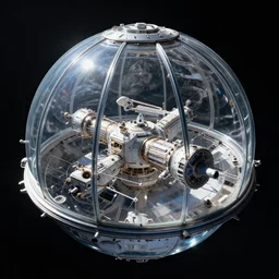 giant glass dome sci - fi space station, floating in space, nasa superior quality photography