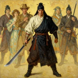full body character of a strong ancient chinese executioner with blade, painting by masago kimiya, gaston bussiere, katsuya terada, nc wyeth, greg rutkowski, craig mullins, vermeer, frank frazetta, mucha, tom of finland, trending on artstation, jeffery catherine jones