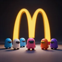 small among us characters spotted in McDonald's, professional photography, dramatic lighting