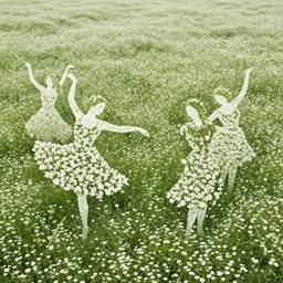fields of tiny flowers shaped like dancing women, thomas kincaid and james gurney