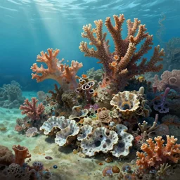 corals, nacre, sea, landscape. fantasy, digital painting, hd, detailed.