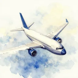 flying airplane, watercolor painting