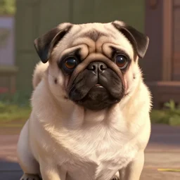 pug dog, anime, disney, pixar, 8 k, hd, dof, kodak film, volumetric lighting, subsurface scattering, photorealistic, octane render, details