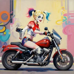 greg manchess portrait painting of armored harley quinn as overwatch character, medium shot, asymmetrical, profile picture, organic painting, sunny day, matte painting, bold shapes, hard edges, street art, trending on artstation, by huang guangjian and gil elvgren and sachin teng