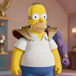 CG Homer Simpson as Thanos, cinematic, anamorphic 4K