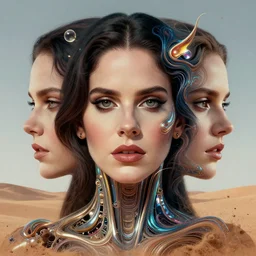 portrait of lana del rey as a cyborg. intricate abstract. intricate artwork. by tooth wu, wlop, beeple, dan mumford. dune by david lynch, octane render, trending on artstation, greg rutkowski very coherent symmetrical artwork. cinematic, hyper realism, high detail, octane render, 8 k, iridescent accents